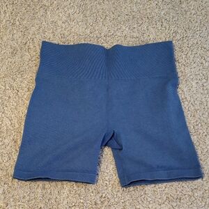High-Waist Ribbed Bike Shorts - Blue